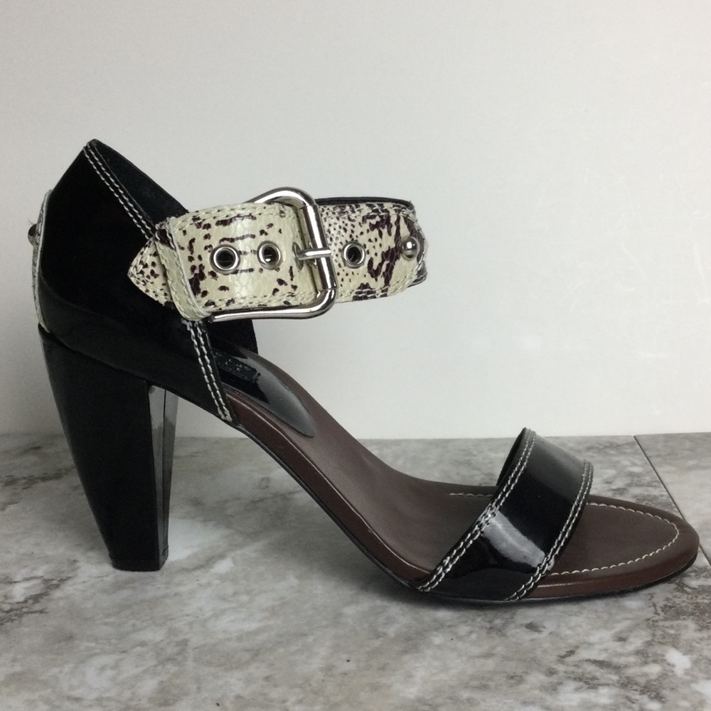 Carole Little Black Patent Snake Print High Heeled Sandal Sz 9.5M